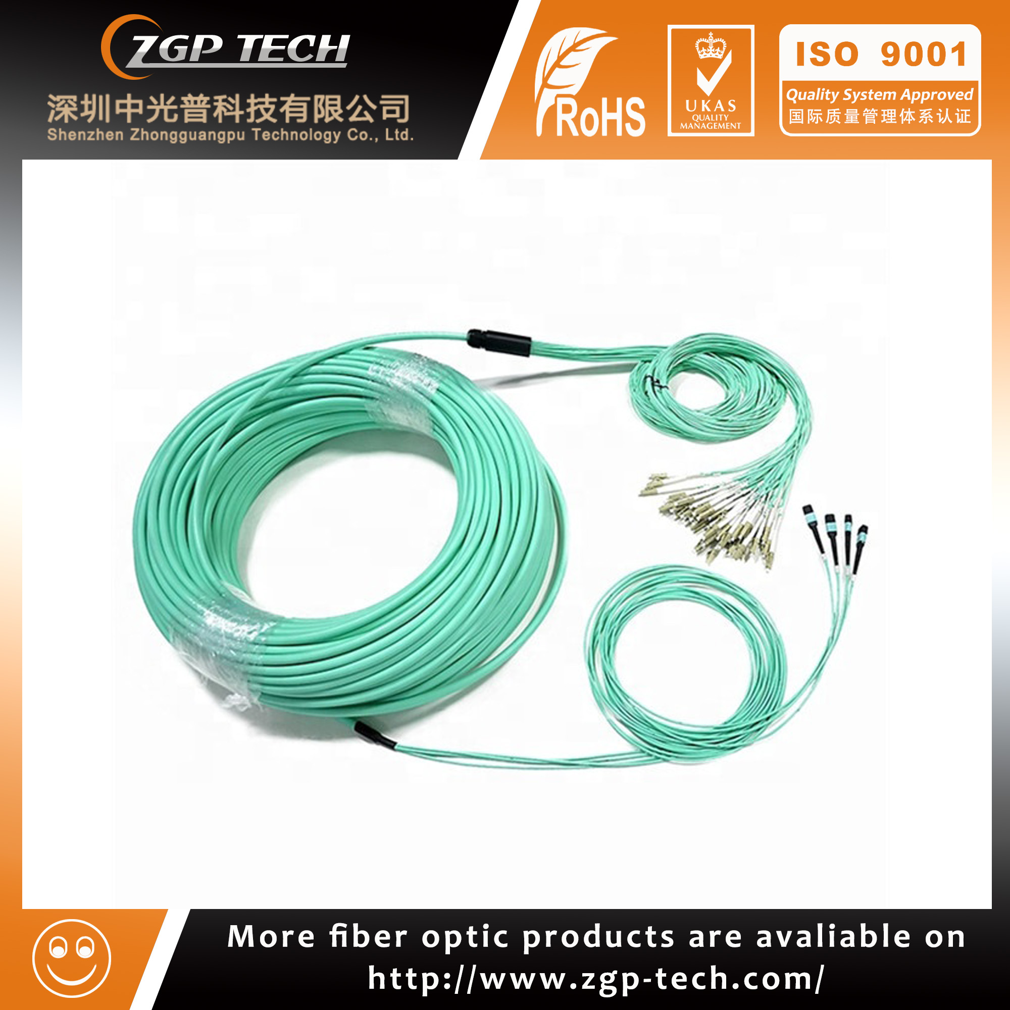 China Factory Price 24-48-96 Fiber OM3 OM4 MTP/MPO With LC Connector 